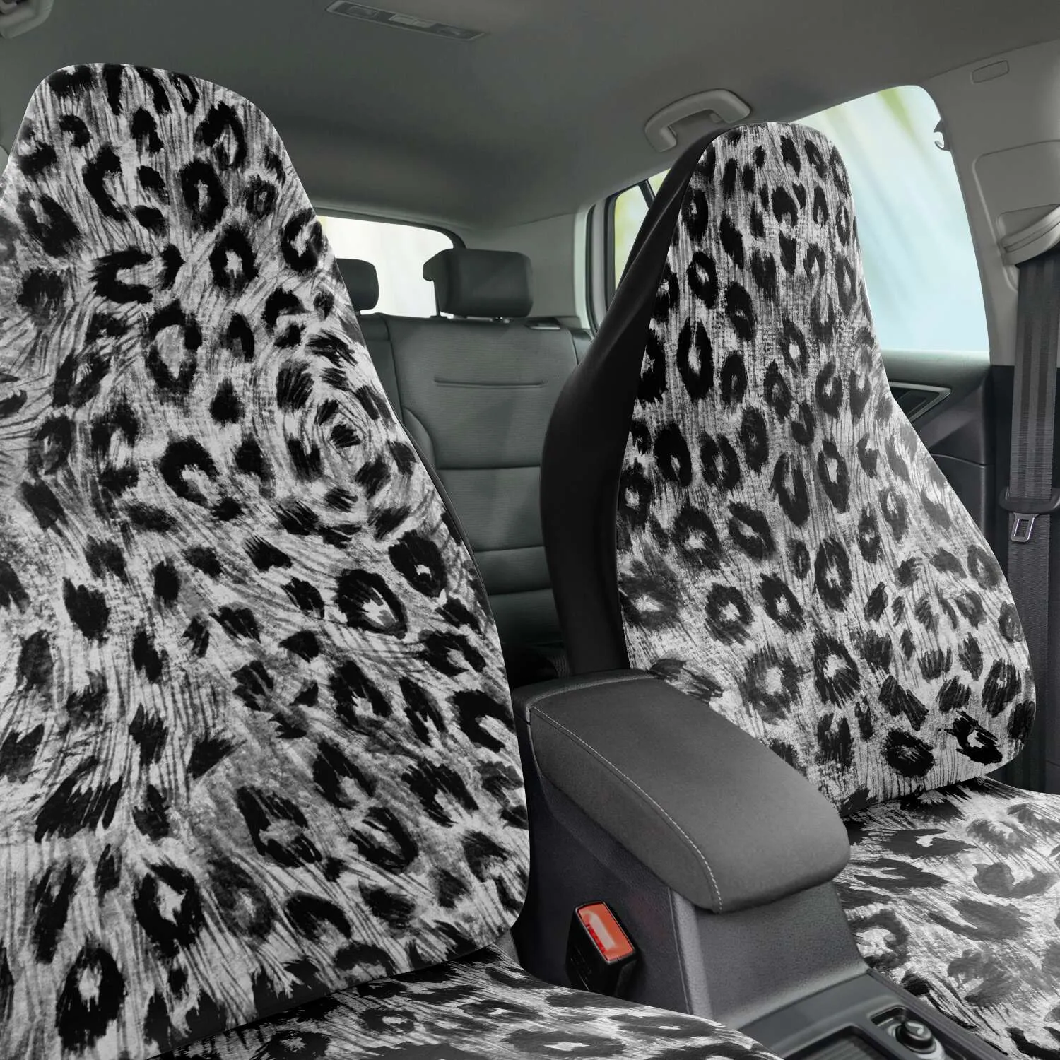 Leopard Car Seat Covers, Washable Best Grey Animal Print Designer Car Accessories (2 Pack)