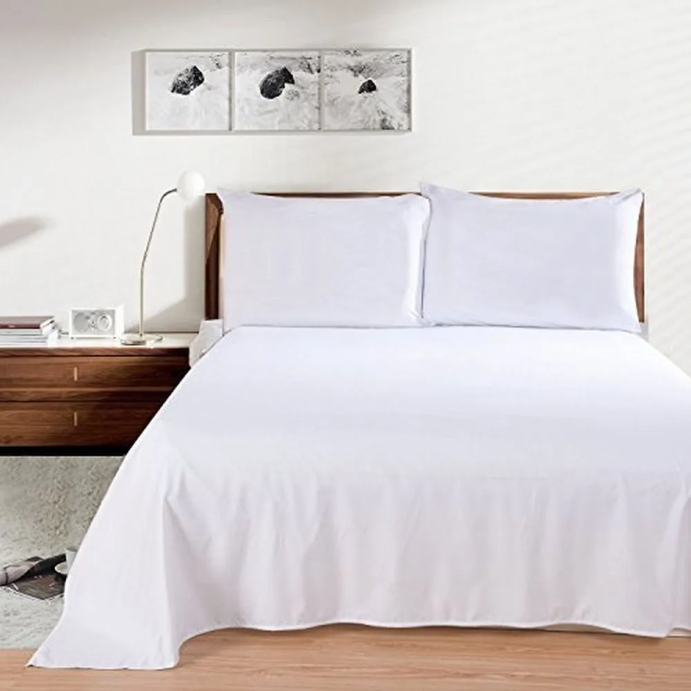 LINENWALAS 300 TC King Size Cotton King Bedsheet with 2 Pillow Covers, Luxury Solid Bedsheets in White, Soft and Smooth (100" X 108")