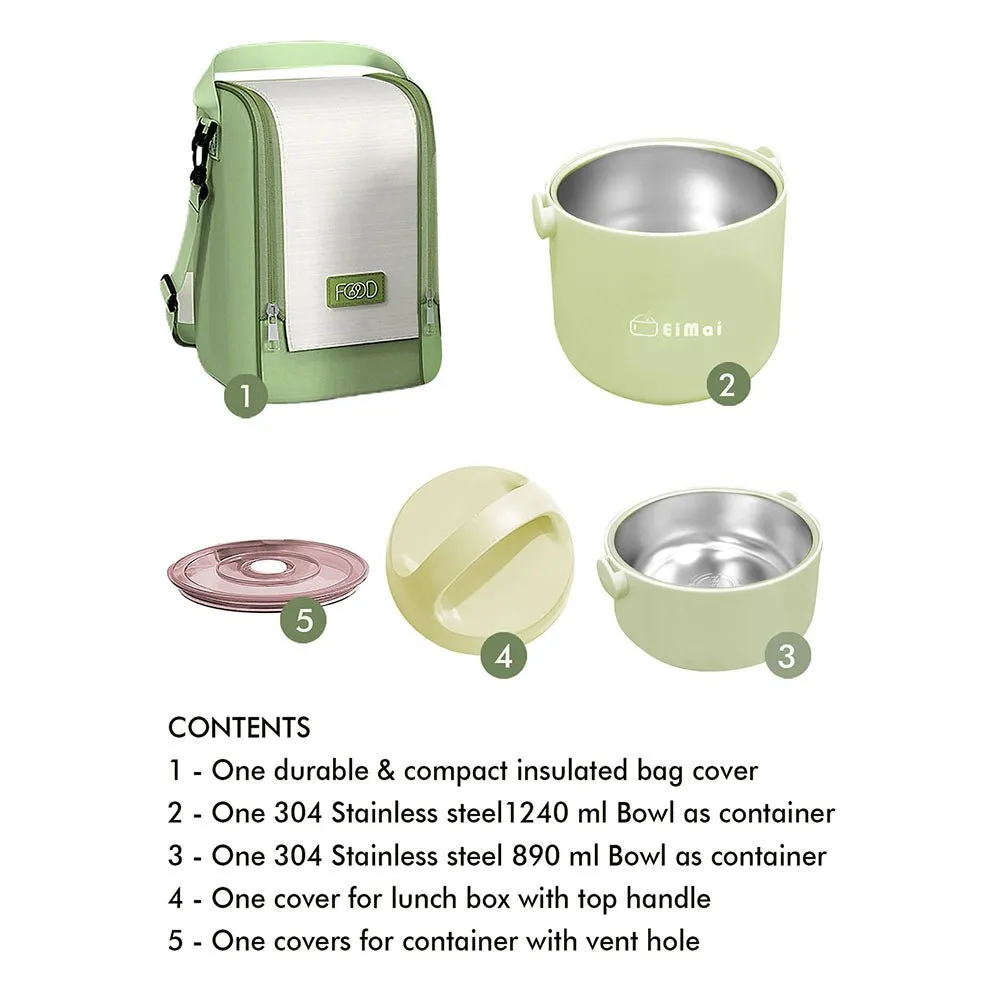 Mint Green Double Layered Stainless Steel Vertical Lunch Box