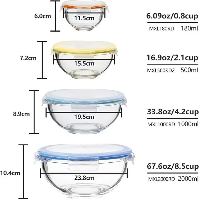 Nesting Borosilicate Glass Salad/Mixing Bowl Set - 8