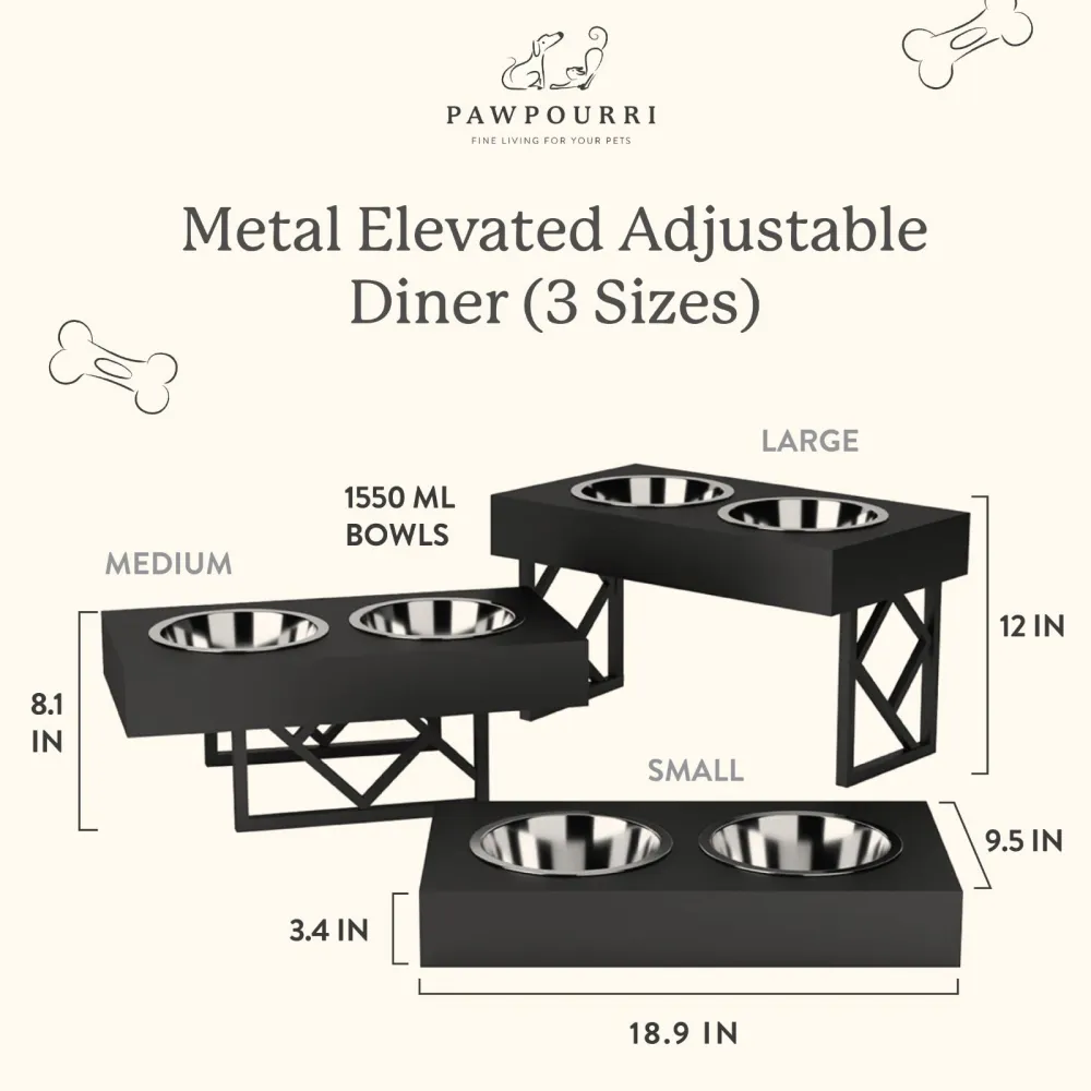 Pawpourri Premium Metal Elevated Adjustable Diner for Dogs (Black)