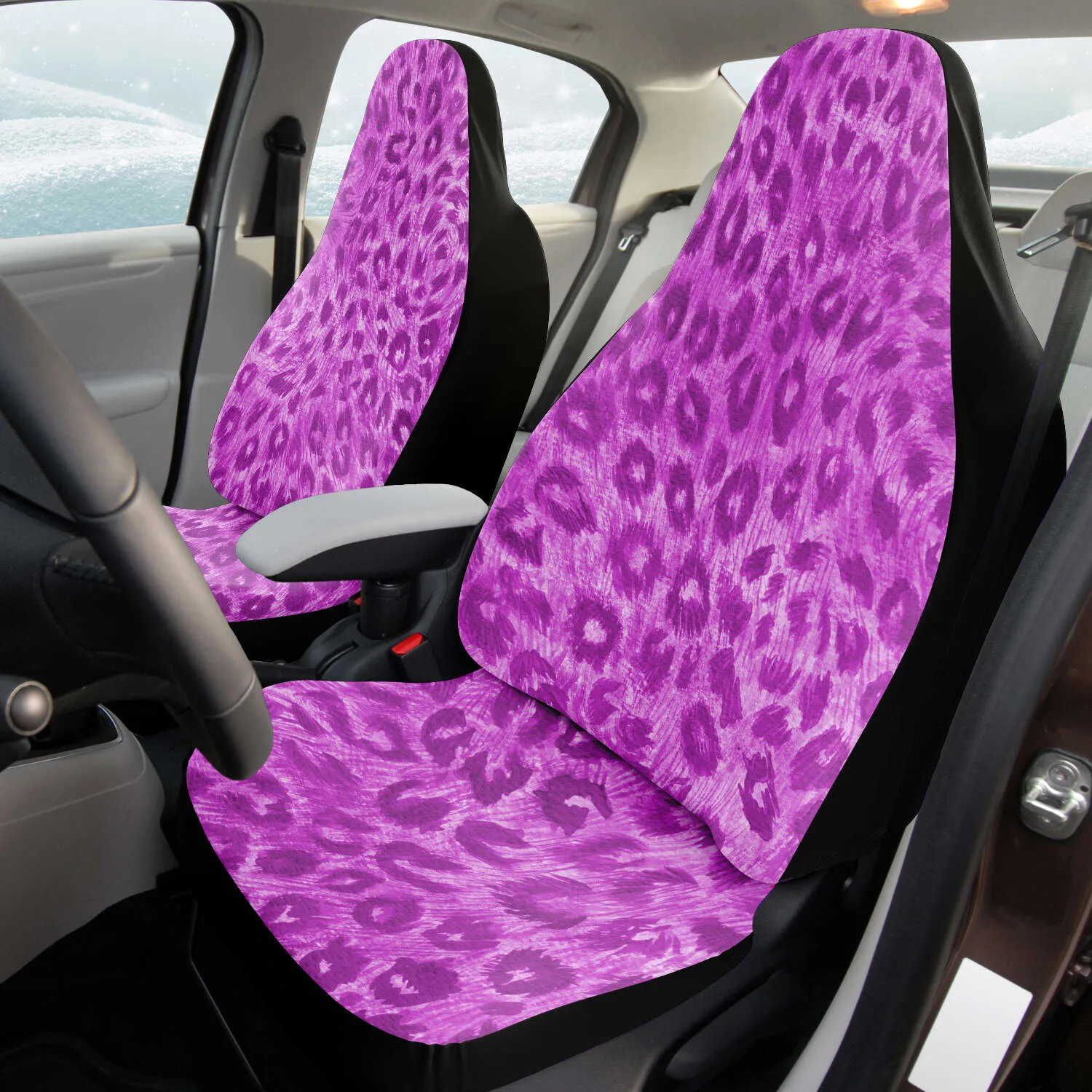 Pink Leopard Car Seat Cover, Animal Print Sexy Wild Washable Best Car Seat Protector (2 Pieces)