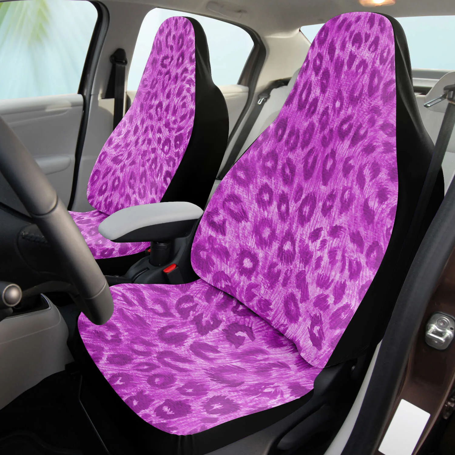 Pink Leopard Car Seat Cover, Animal Print Sexy Wild Washable Best Car Seat Protector (2 Pieces)