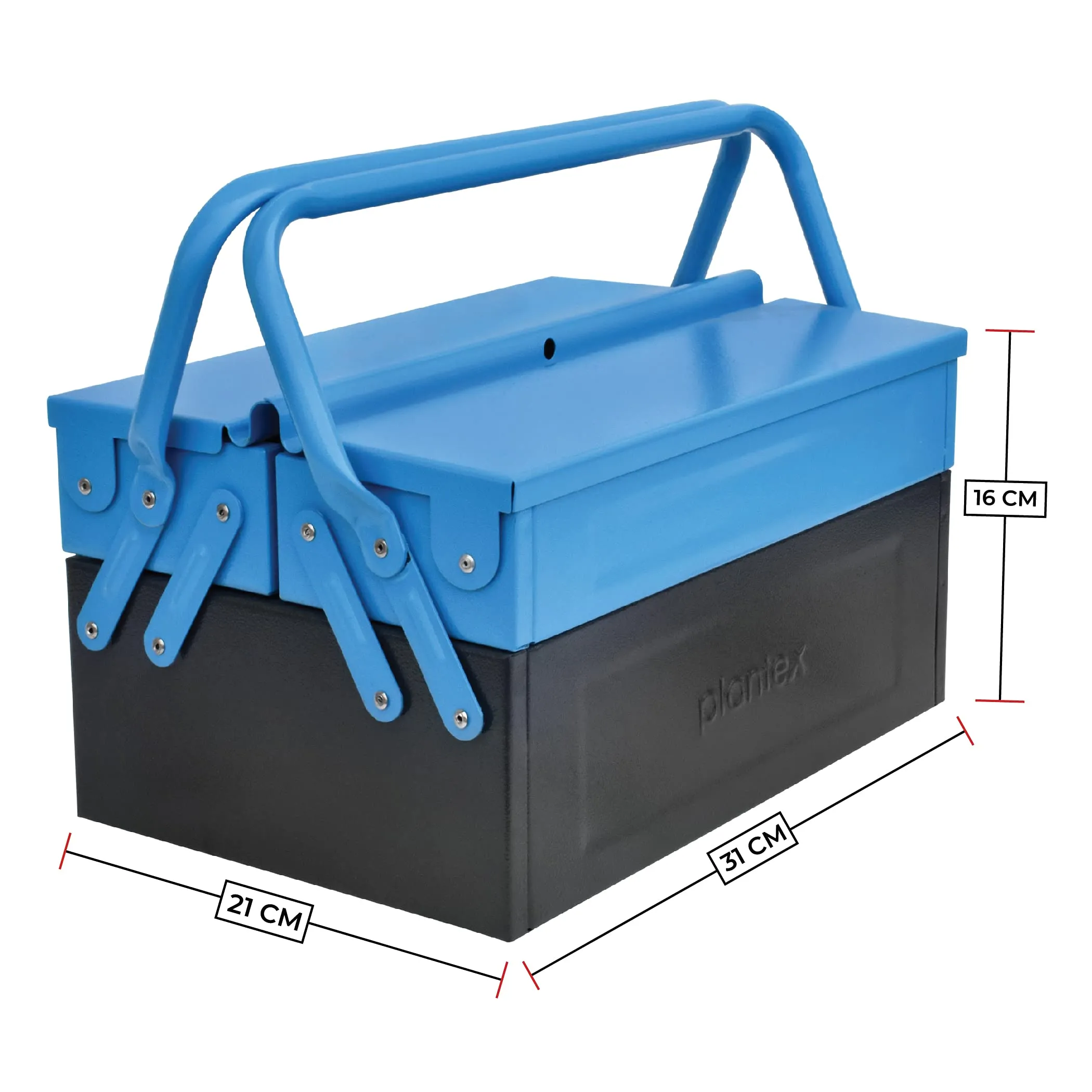 Plantex Metal Tool Box for Home Use/3 Cabinet Empty Tool Kit Box/Tools Box/Tool Organizer for Essential Tools With Large Capacity & Strong Handle - (Blue & Black)