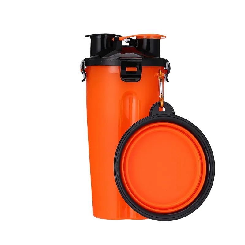 Portable Water Bottle Kettle with Fold Dog Food Bowl