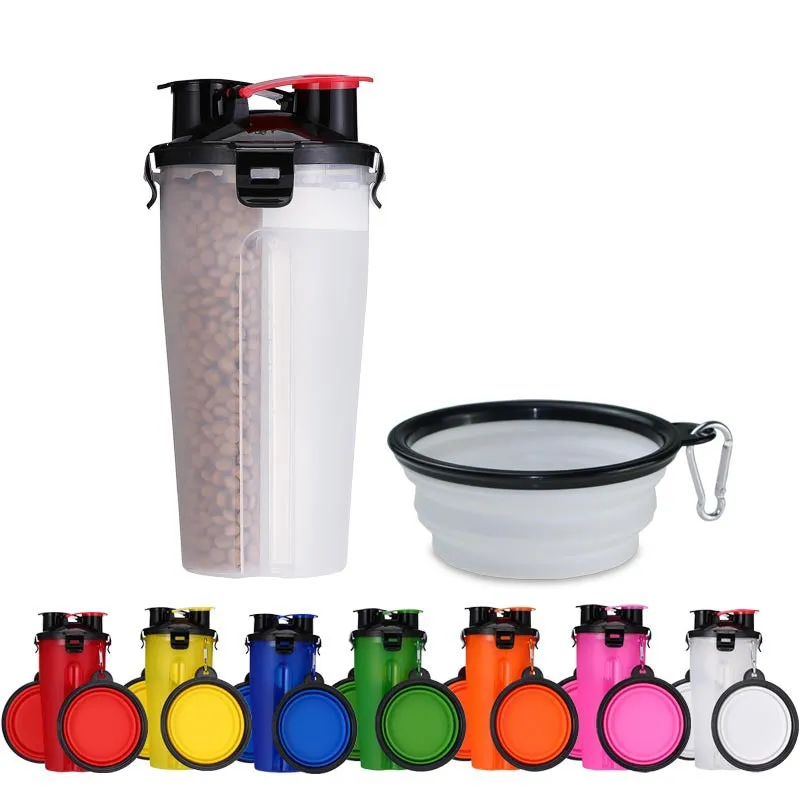 Portable Water Bottle Kettle with Fold Dog Food Bowl