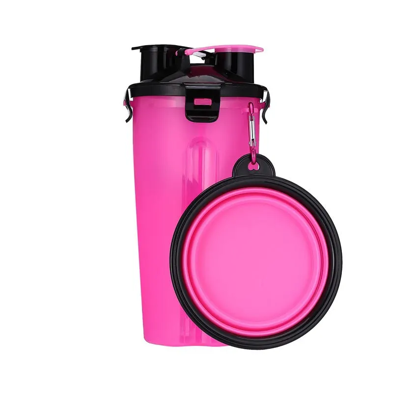 Portable Water Bottle Kettle with Fold Dog Food Bowl