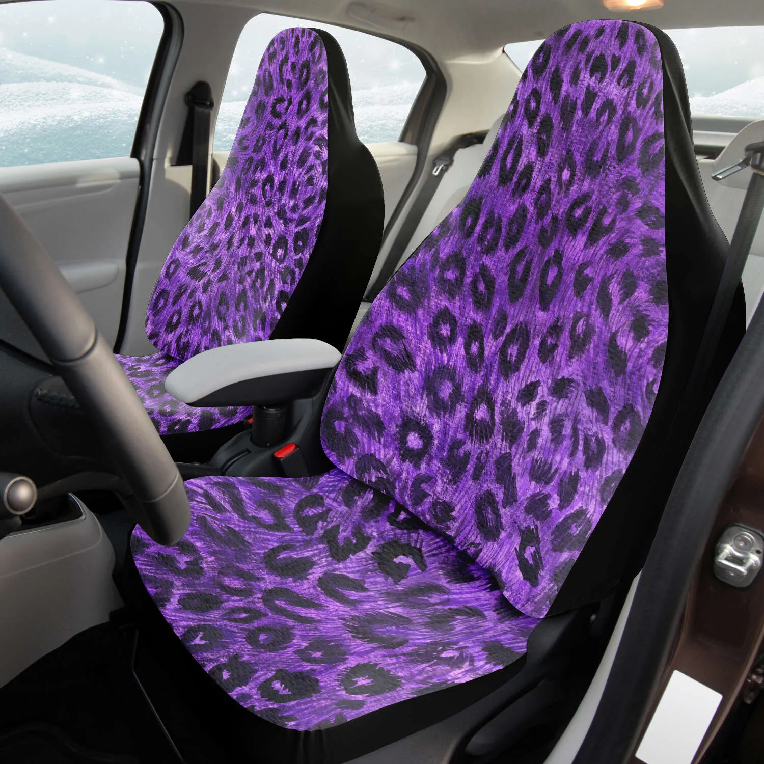 Purple Leopard Car Seat Cover, Purple Animal Print Best Washable Premium Car Seat Protector (2 pcs)