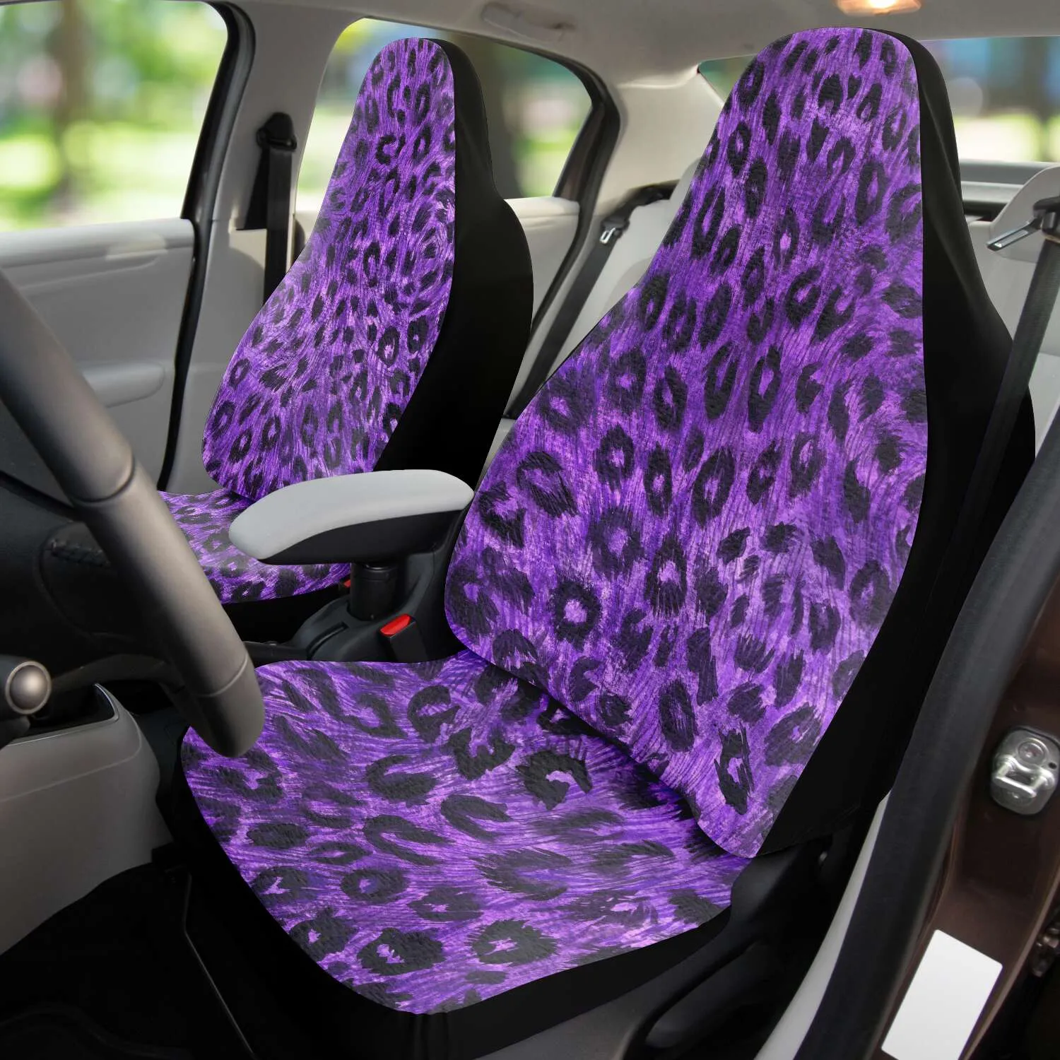 Purple Leopard Car Seat Cover, Purple Animal Print Best Washable Premium Car Seat Protector (2 pcs)