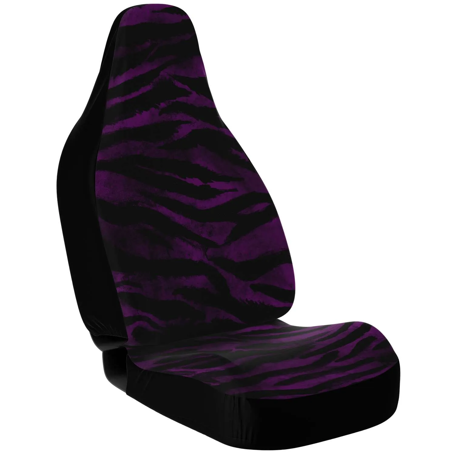 Purple Tiger Seat Covers, 2 Piece Tiger Striped Designer Animal Print Microfiber Seat Covers