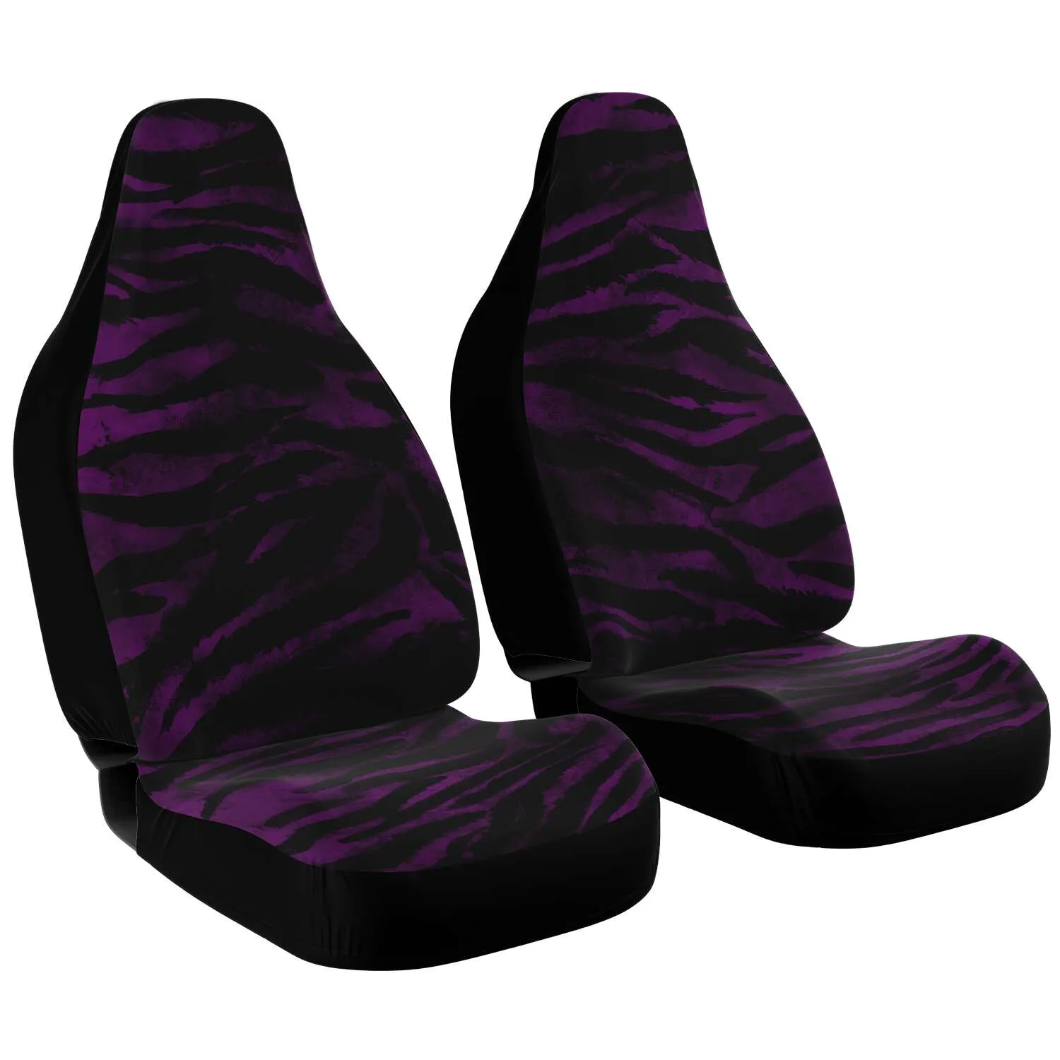 Purple Tiger Seat Covers, 2 Piece Tiger Striped Designer Animal Print Microfiber Seat Covers