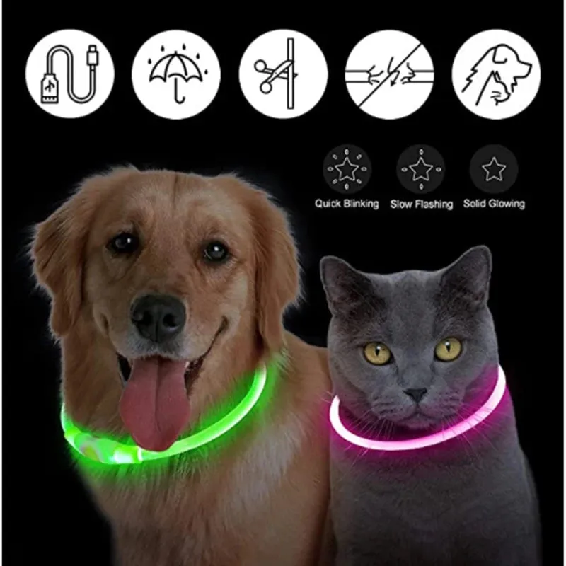 Rechargeable LED Dog Collar - Adjustable, Luminous Safety Collar for Pets