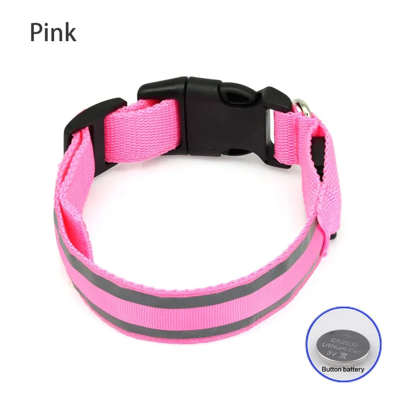 Reflective LED Dog Collar - USB Rechargeable and Button Battery Options