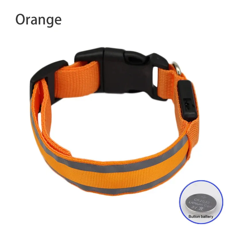 Reflective LED Dog Collar - USB Rechargeable and Button Battery Options