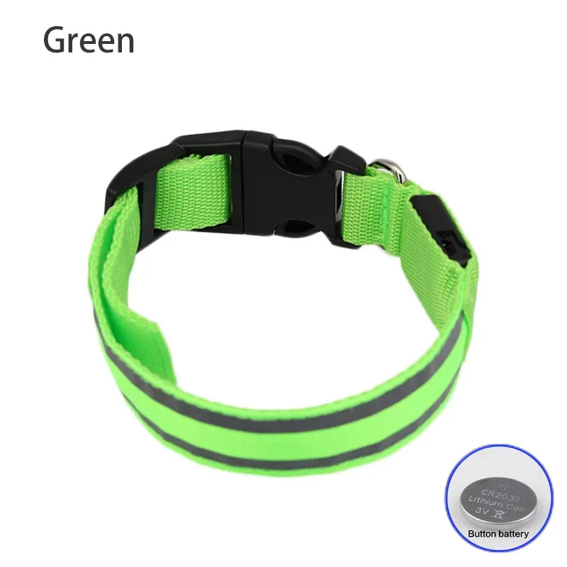 Reflective LED Dog Collar - USB Rechargeable and Button Battery Options