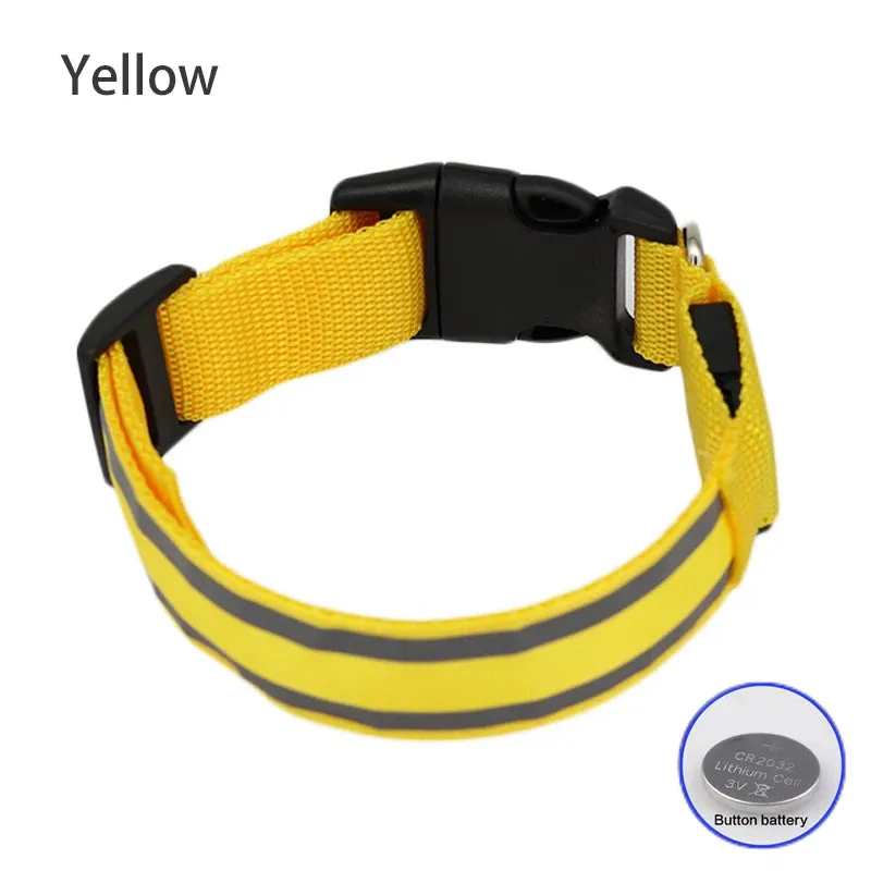 Reflective LED Dog Collar - USB Rechargeable and Button Battery Options