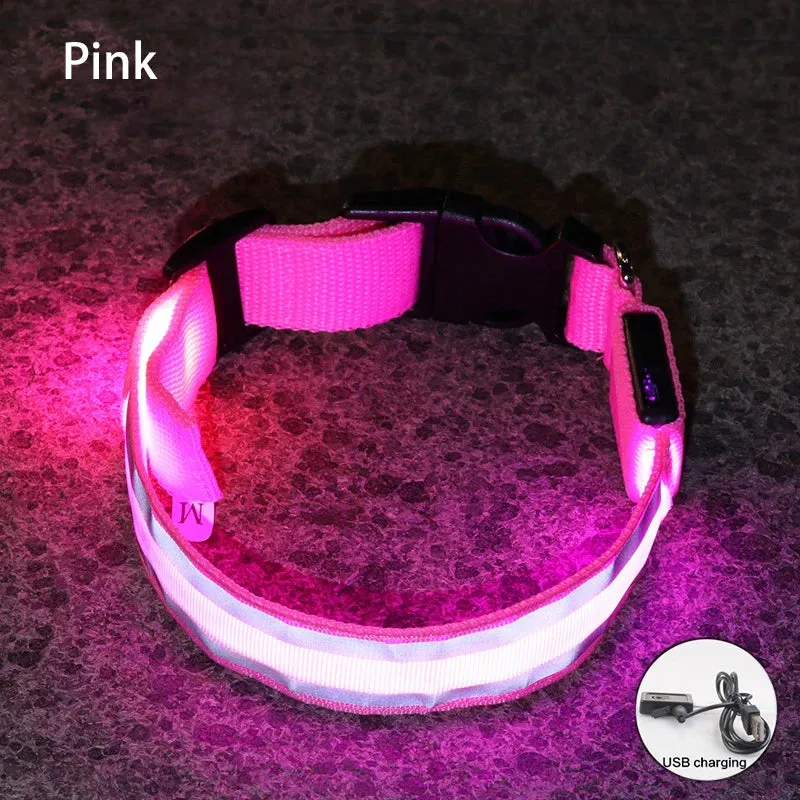 Reflective LED Dog Collar - USB Rechargeable and Button Battery Options