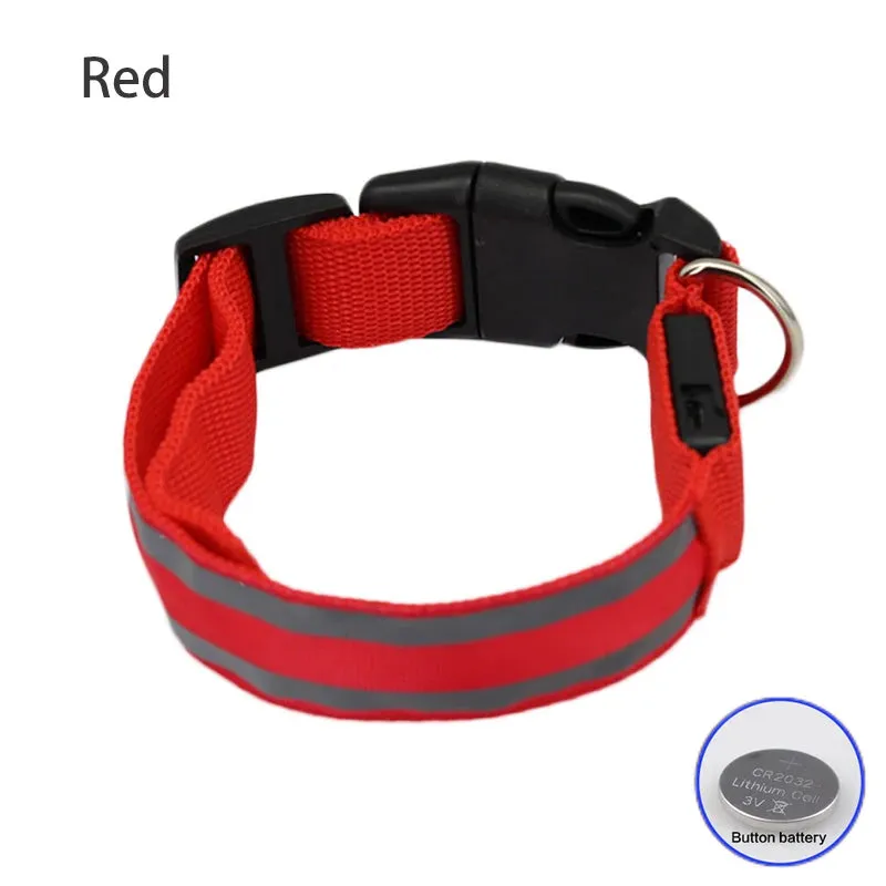 Reflective LED Dog Collar - USB Rechargeable and Button Battery Options