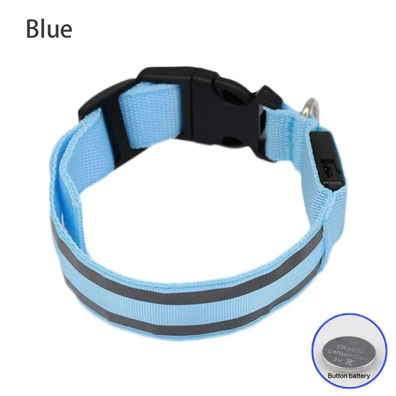 Reflective LED Dog Collar - USB Rechargeable and Button Battery Options