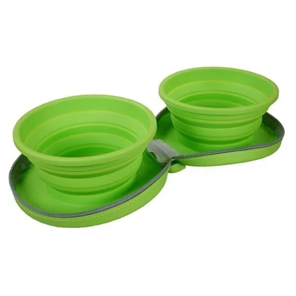 Rosewood Zip Up Foldable Dual Pet Travel Bowls For Dogs & Cats