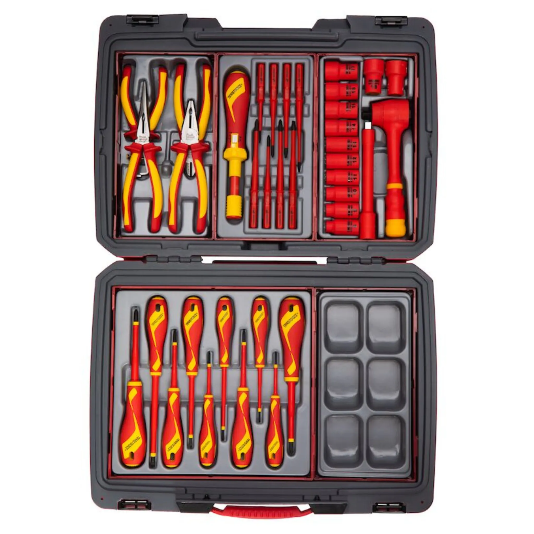 Teng Tools 37 Piece 1000 Volt Insulated 3/8 Inch Drive Socket, Plier, Torque Screwdriver & Mixed Screwdriver Portable Mechanics Tool Kit - TC-6T02