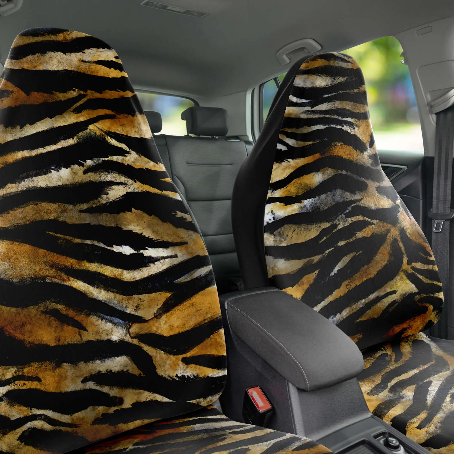 Tiger Car Seat Protector, Best Brown Wild Animal Print Designer Car Seat Protector (2 Pack)