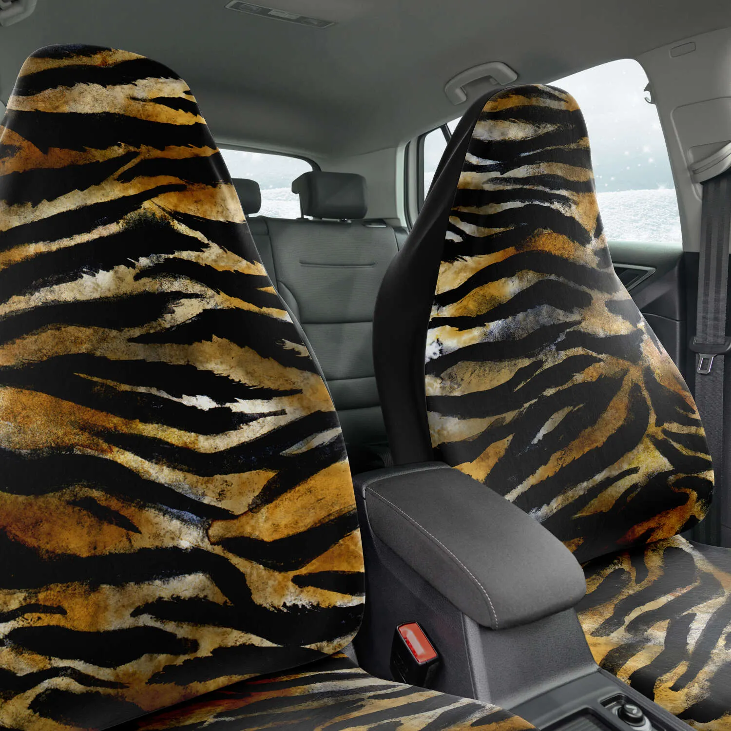 Tiger Car Seat Protector, Best Brown Wild Animal Print Designer Car Seat Protector (2 Pack)