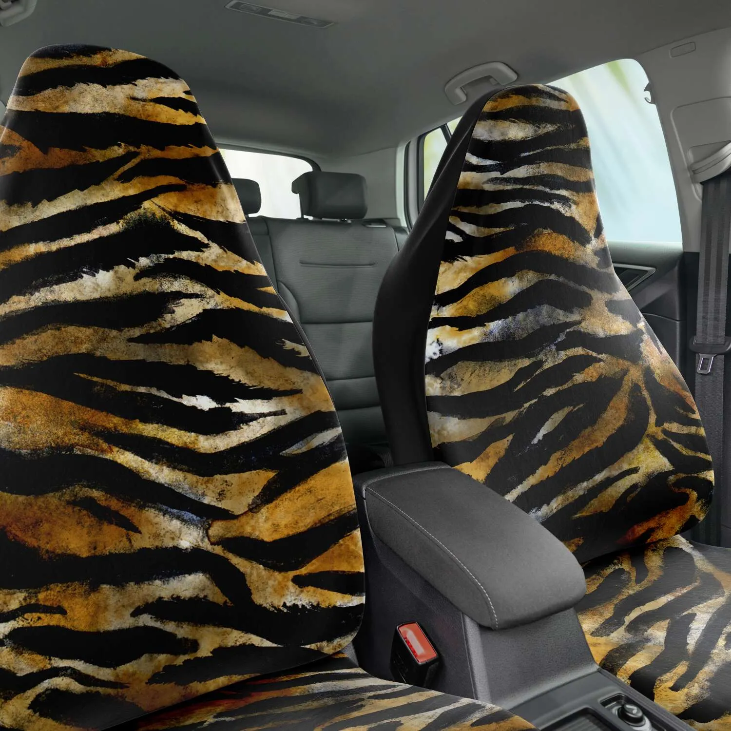 Tiger Car Seat Protector, Best Brown Wild Animal Print Designer Car Seat Protector (2 Pack)