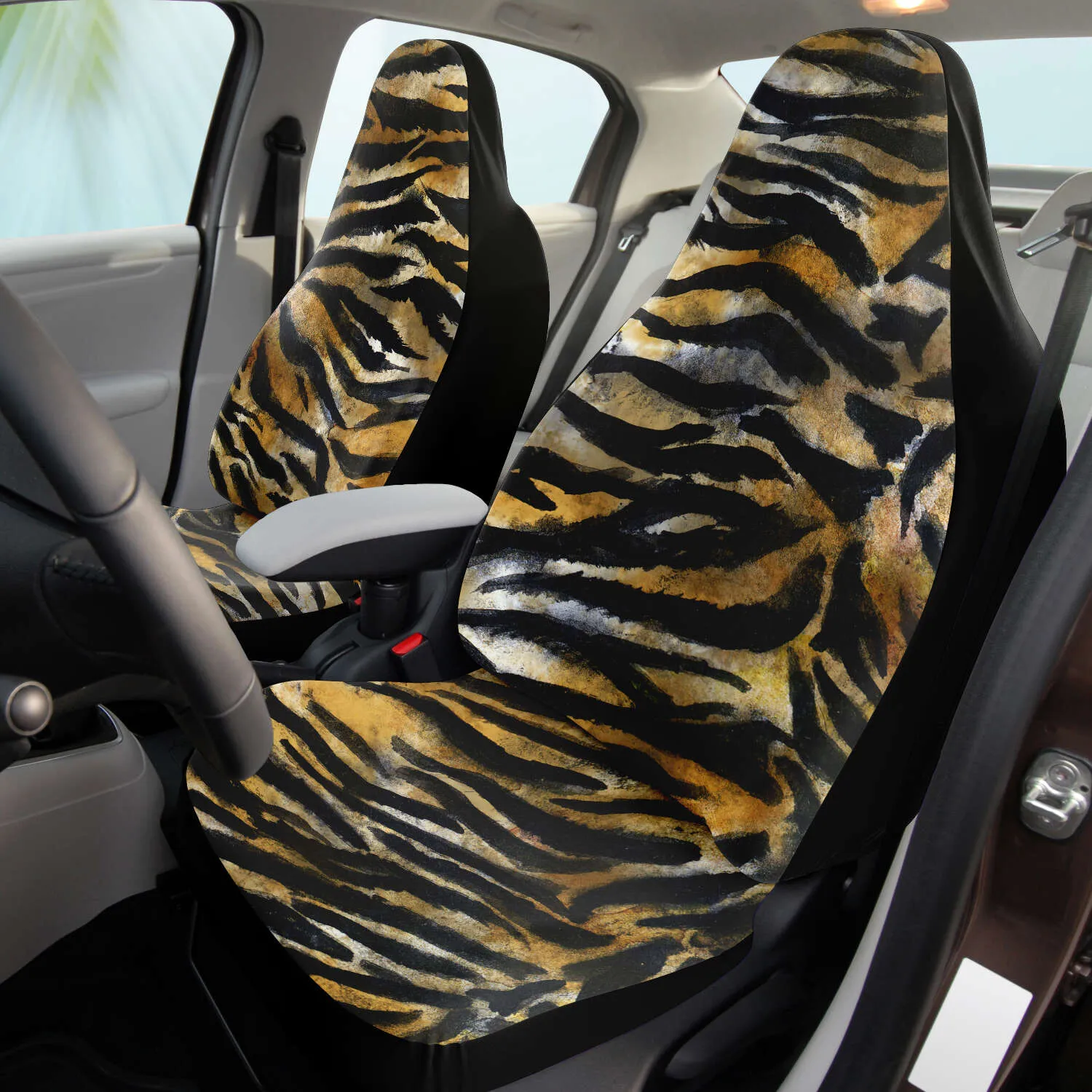 Tiger Car Seat Protector, Best Brown Wild Animal Print Designer Car Seat Protector (2 Pack)