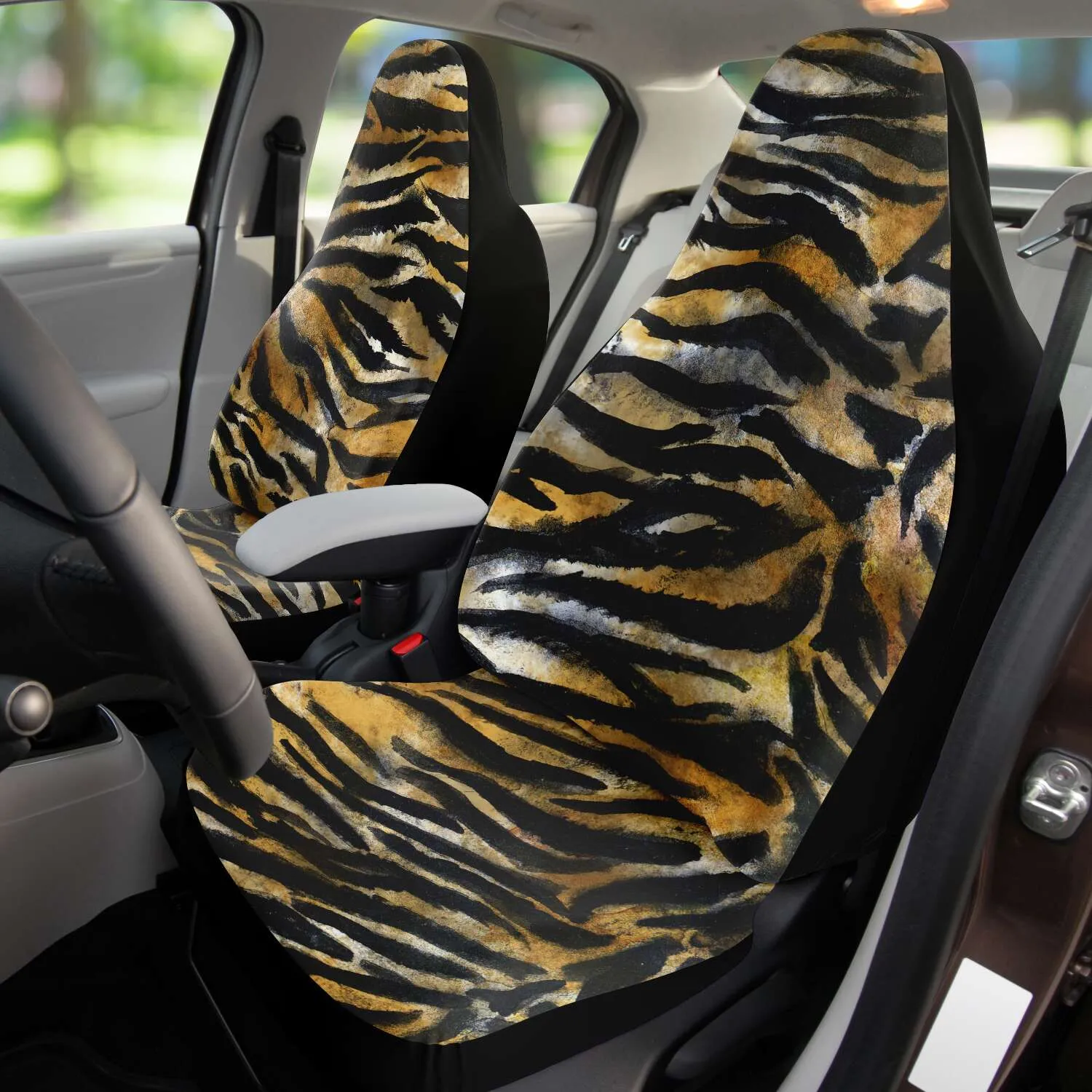 Tiger Car Seat Protector, Best Brown Wild Animal Print Designer Car Seat Protector (2 Pack)