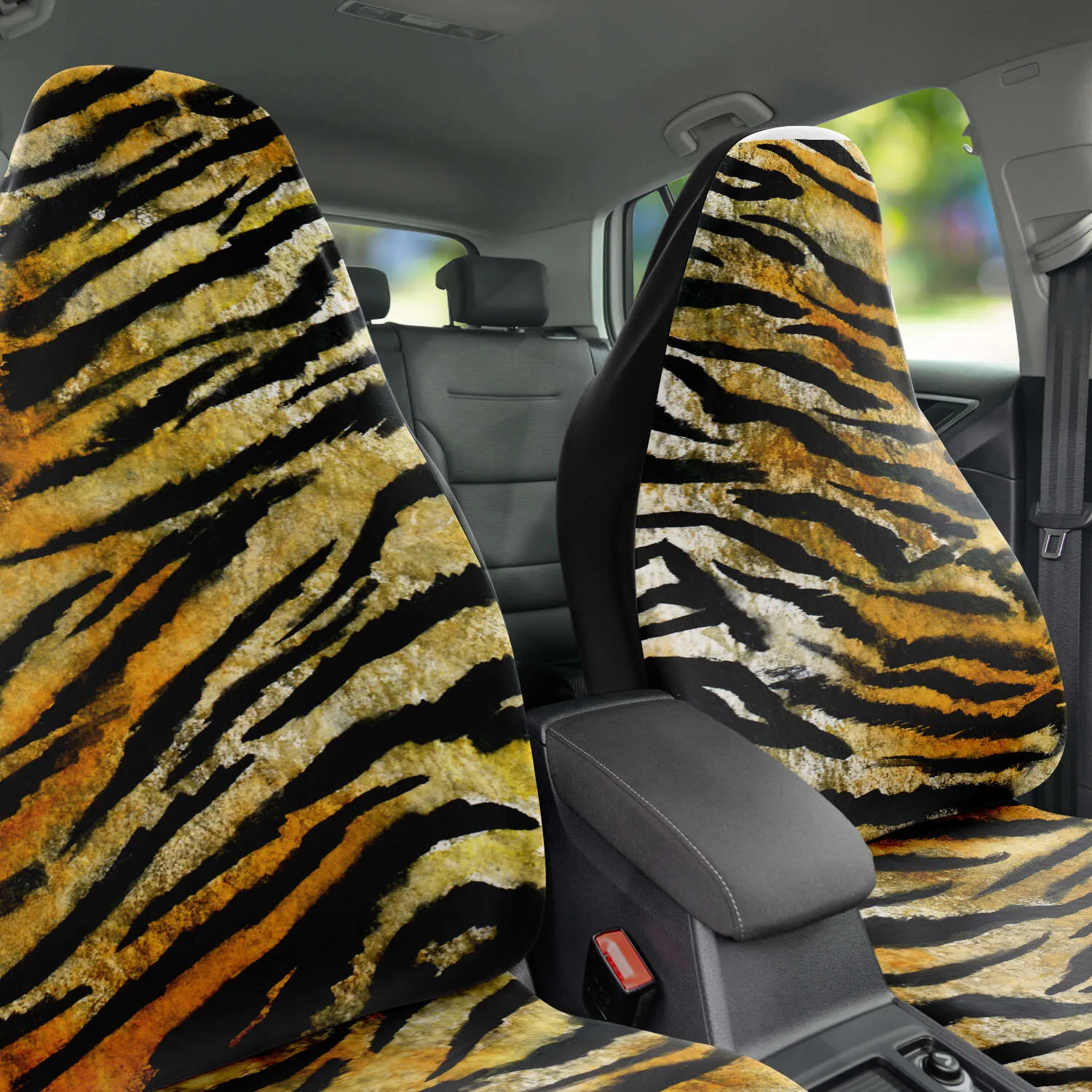 Tiger Stripe Car Seat Covers, Orange Tiger Animal Print Washable Car Accessories (2 Pack)