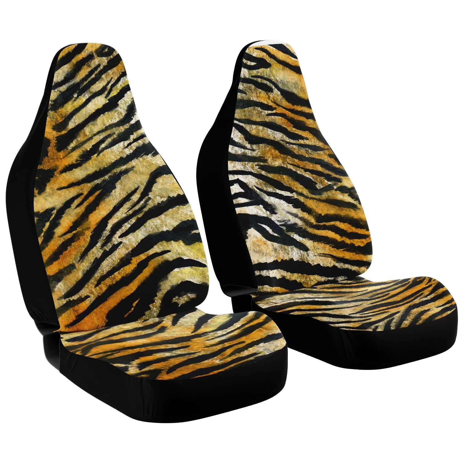 Tiger Stripe Car Seat Covers, Orange Tiger Animal Print Washable Car Accessories (2 Pack)