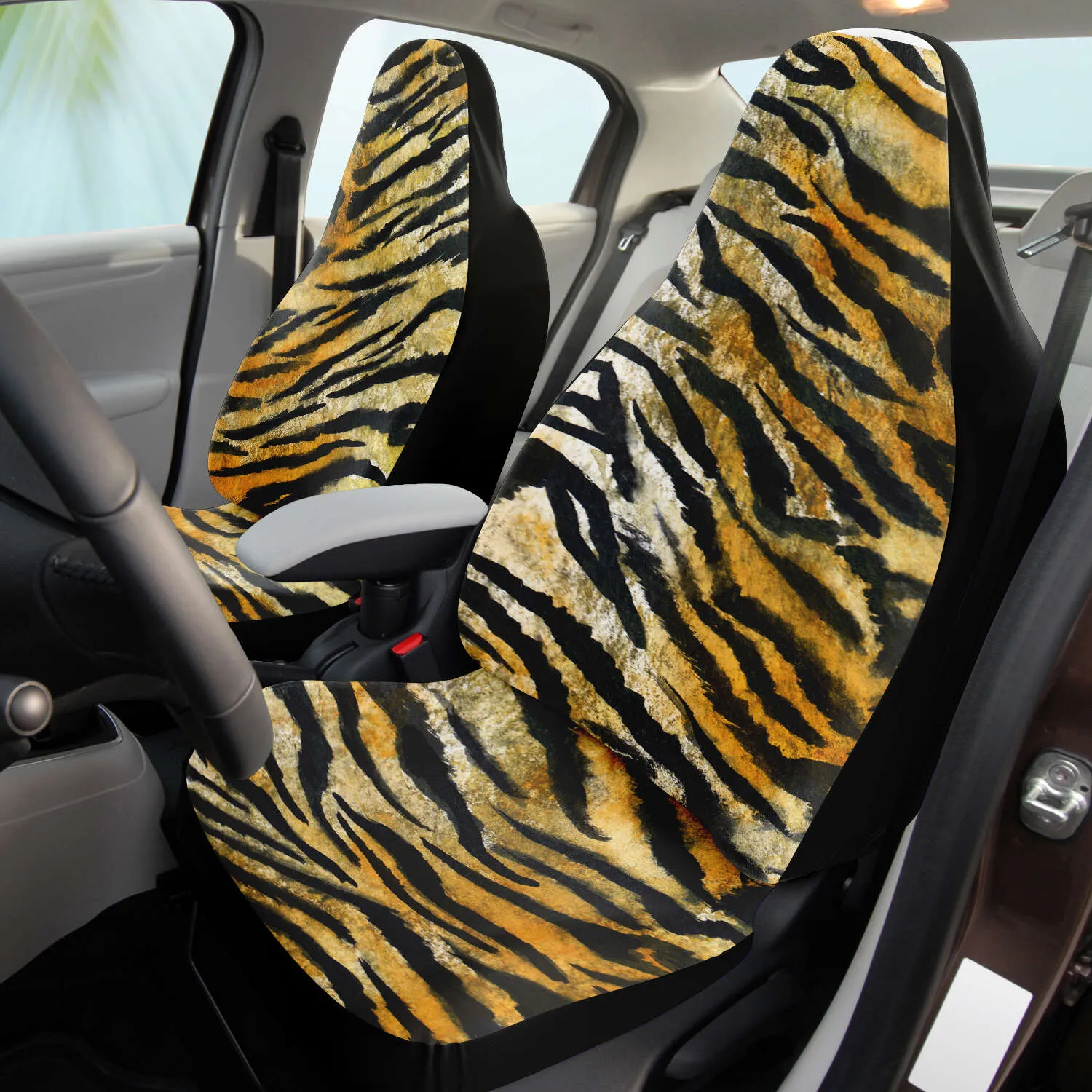 Tiger Stripe Car Seat Covers, Orange Tiger Animal Print Washable Car Accessories (2 Pack)