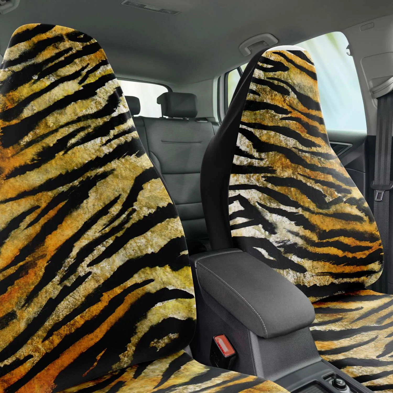 Tiger Stripe Car Seat Covers, Orange Tiger Animal Print Washable Car Accessories (2 Pack)