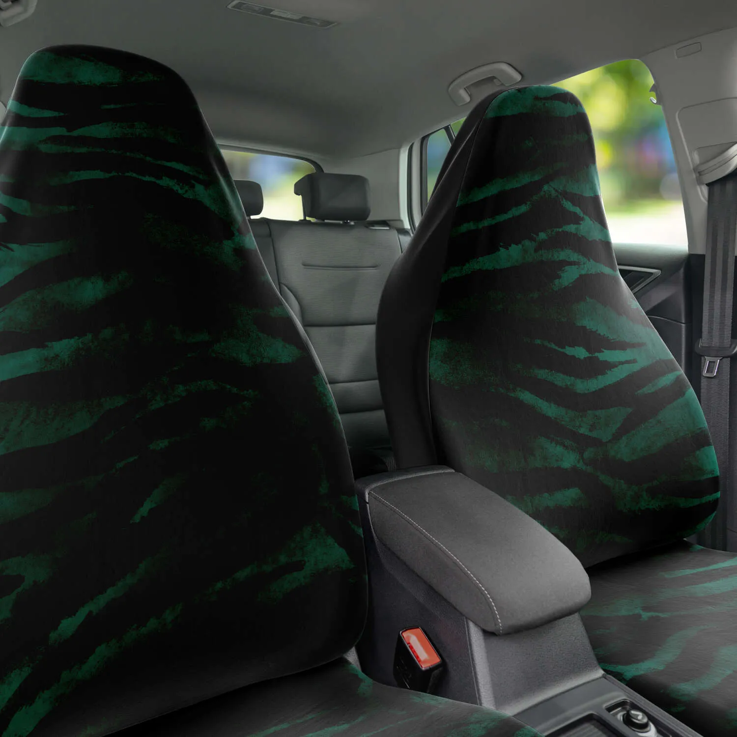 Tiger Stripe Print Car Seat Covers, (2 Pack) Designer Tiger Animal Print Luxury Car Accessories