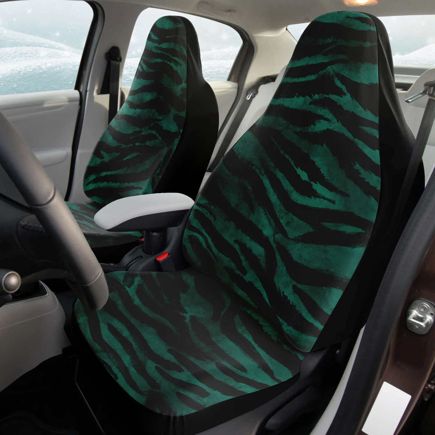 Tiger Stripe Print Car Seat Covers, (2 Pack) Designer Tiger Animal Print Luxury Car Accessories