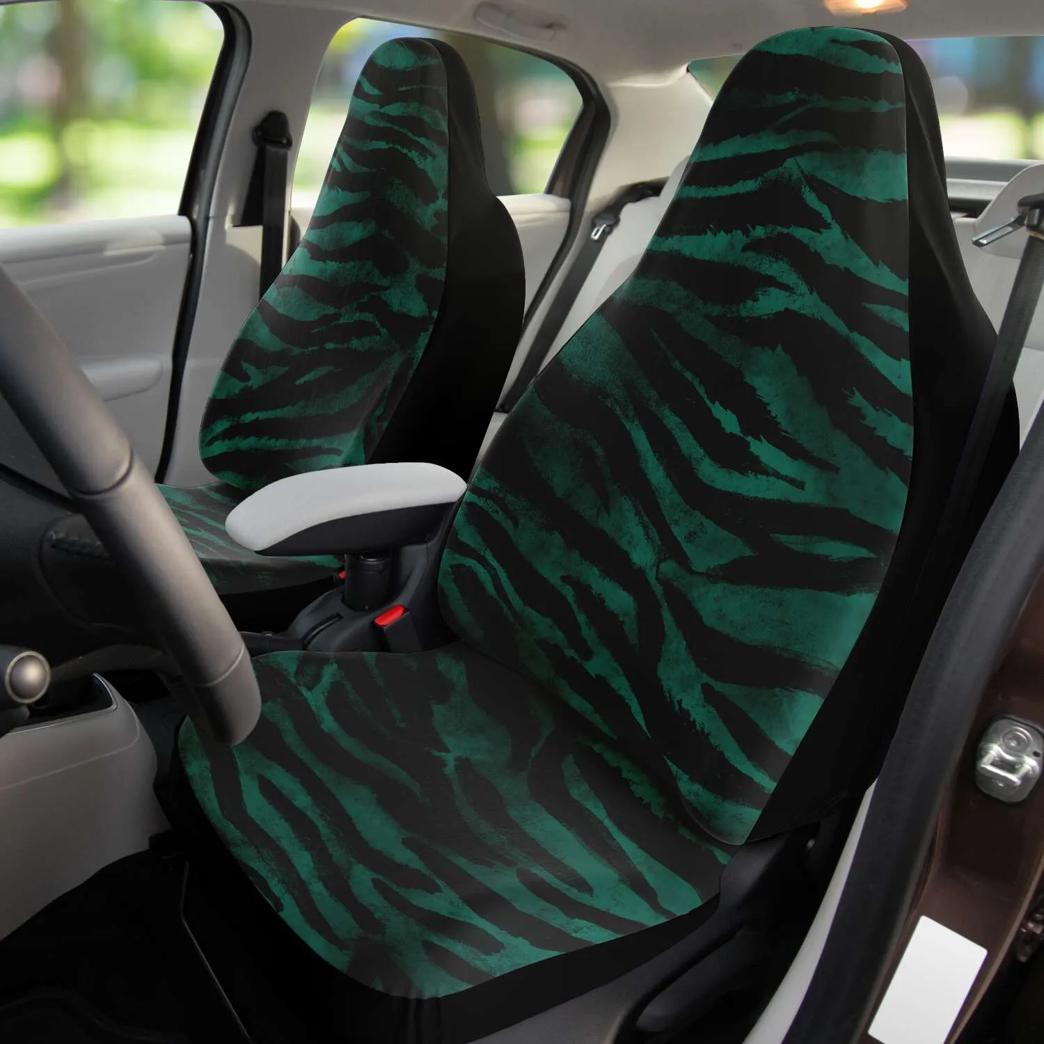 Tiger Stripe Print Car Seat Covers, (2 Pack) Designer Tiger Animal Print Luxury Car Accessories