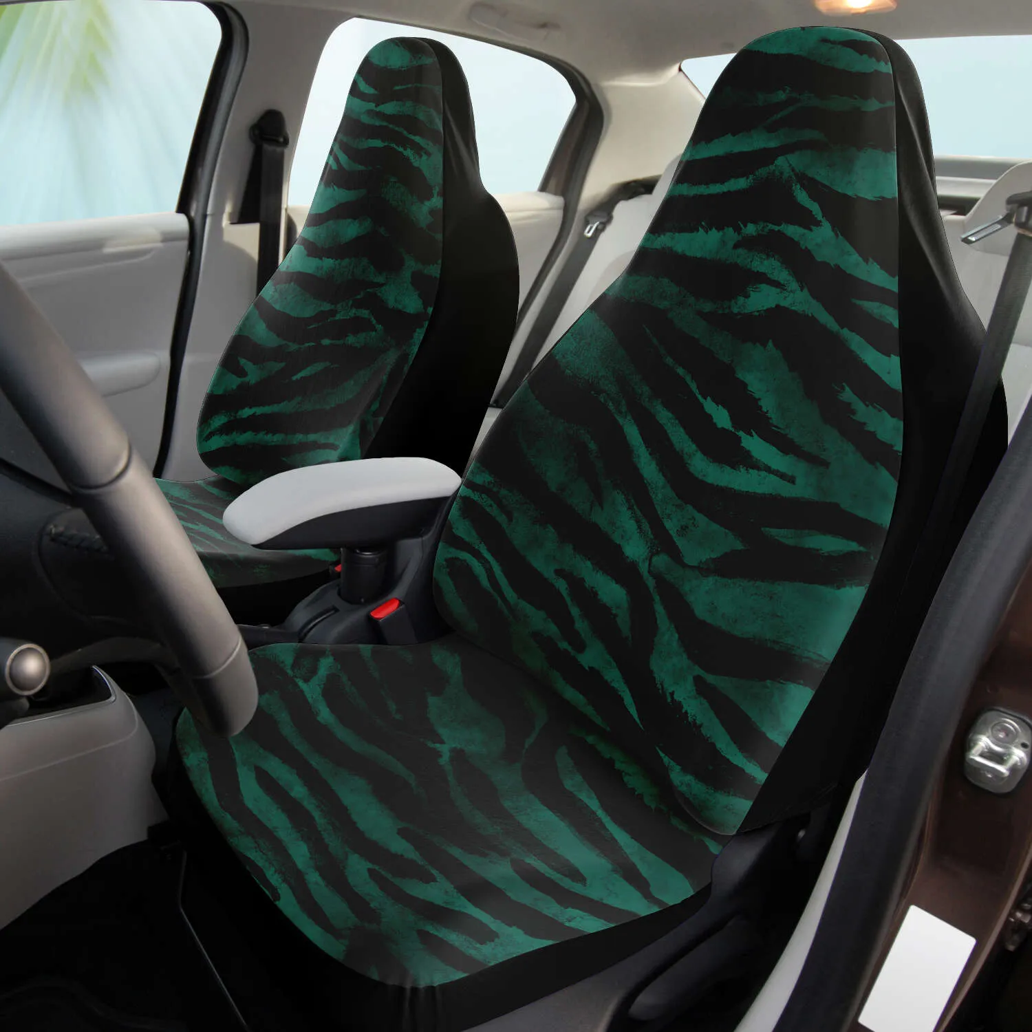 Tiger Stripe Print Car Seat Covers, (2 Pack) Designer Tiger Animal Print Luxury Car Accessories