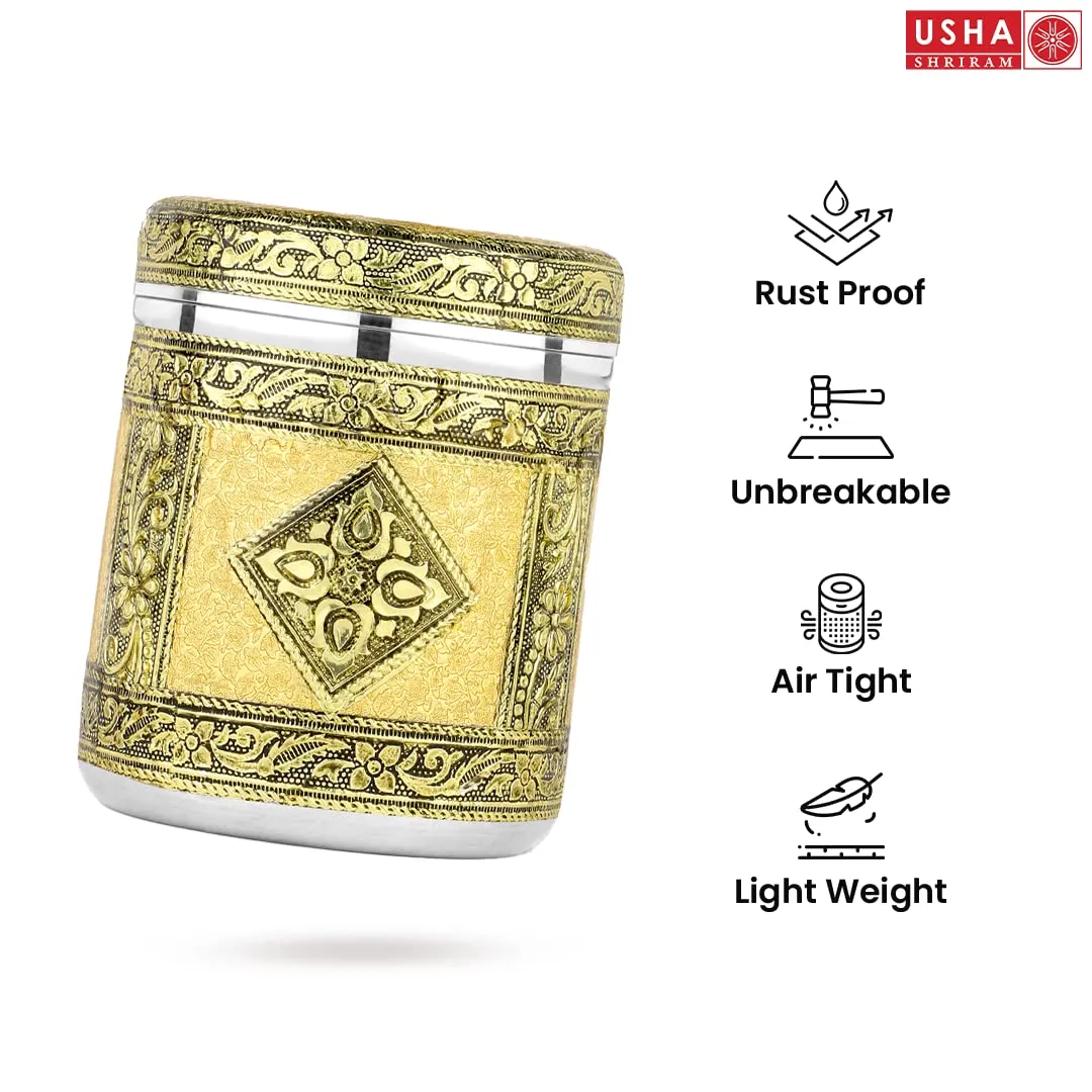 USHA SHRIRAM Stainless Steel Crafted Storage Box (Rexine - 1.6L)|Gift Set | Kitchen Storage Organiser | Dabba For Kitchen | Rust Proof | Multi Purpose Box