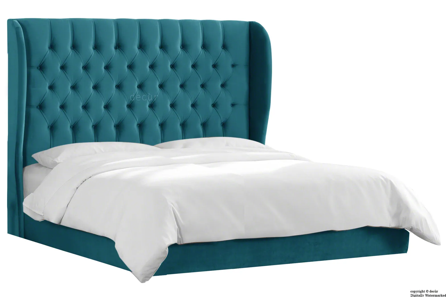 Vienna Velvet Upholstered Winged Bed - Peacock