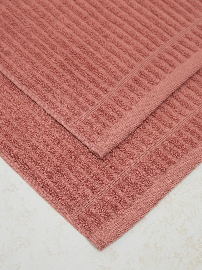 Westside Home Dusty Rose Self-Striped Face Towel (Set of 2)