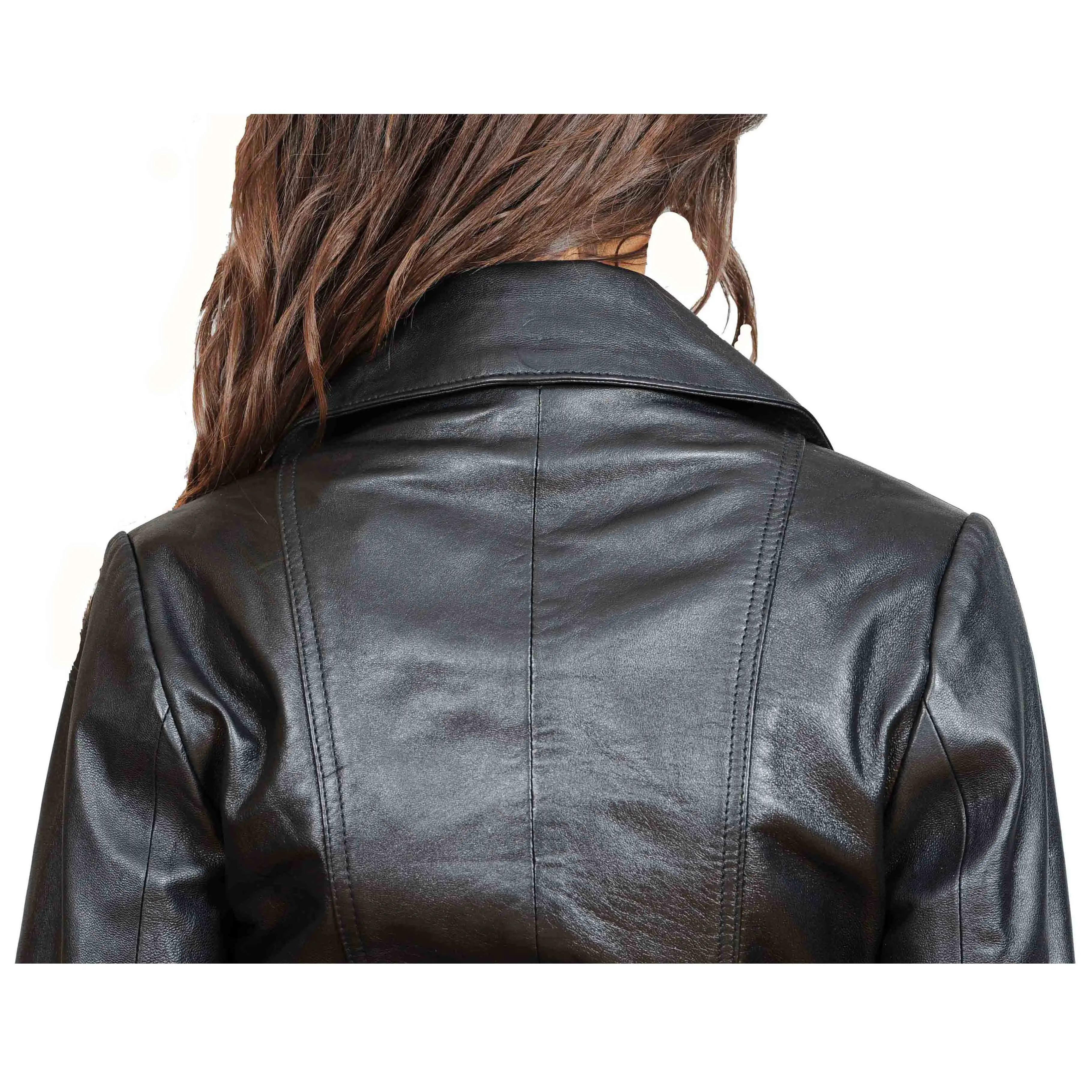 Womens Fitted Mid Length Biker Leather Jacket Hannah Black