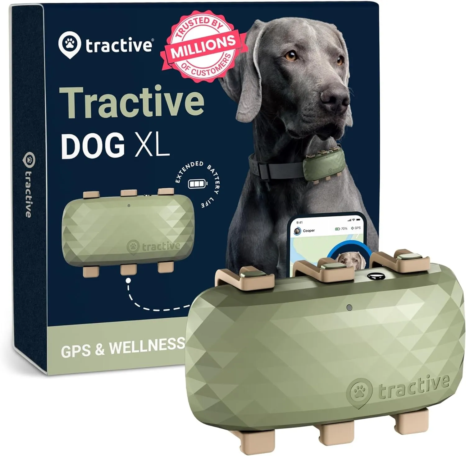 XL GPS Tracker & Health Monitoring for Dogs (50 Lbs ) - Market Leading Pet GPS Location Tracker | Wellness & Escape Alerts | Waterproof | Works with Any Collar (Green)